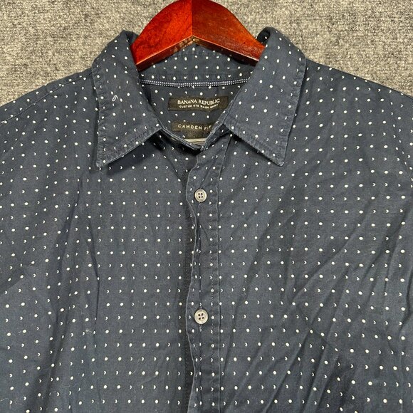 Banana Republic Shirt Mens Large Camden Fit Blue Cotton Custom Wash Button Up - Picture 5 of 10
